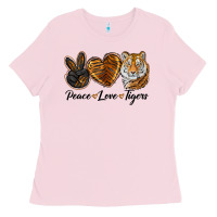 Bubblegum Pink peace love tigers head Ladies Tee - JahusDesignShop
