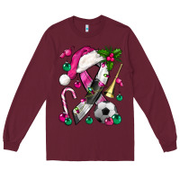 Burgundy Pink Christmas Breast Cancer Ribbon Soccer Long Sleeve Tee - BundleAndBundleShop