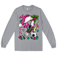 Heather Grey Pink Christmas Breast Cancer Ribbon Soccer Long Sleeve Tee - BundleAndBundleShop