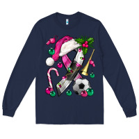 Navy Pink Christmas Breast Cancer Ribbon Soccer Long Sleeve Tee - BundleAndBundleShop