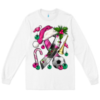 White Pink Christmas Breast Cancer Ribbon Soccer Long Sleeve Tee - BundleAndBundleShop