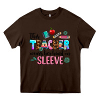 Chocolate Brown this teacher wears her heart on sleeve Heavy Core Tee - AdoDesignShop