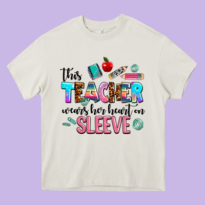 This Teacher Wears Her Heart On Sleeve Heavy Core Tee Designed By Adodesignshop