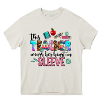 Cream this teacher wears her heart on sleeve Heavy Core Tee - AdoDesignShop