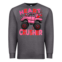 Charcoal Heather Heart crusher pink monster truck Valentine's Day Premium Sweatshirt - HowdyJamesFarm
