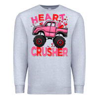 Heather Grey Heart crusher pink monster truck Valentine's Day Premium Sweatshirt - HowdyJamesFarm