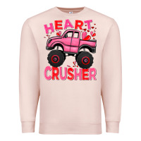 Pale Pink Heart crusher pink monster truck Valentine's Day Premium Sweatshirt - HowdyJamesFarm