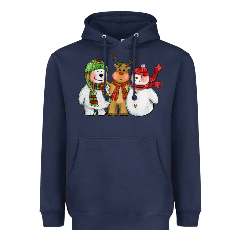 Christmas Polar Bear Reindeer And Snowman Heavyweight Hoodie by CowGirlArtShop | Teevron