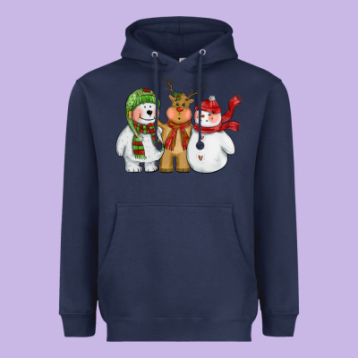 Christmas Polar Bear Reindeer And Snowman Heavyweight Hoodie Designed By Cowgirlartshop