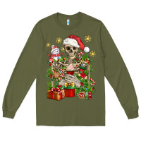 Army Green Skeleton Christmas Element Snowman Awda Long Sleeve Tee - BundleAndBundleShop