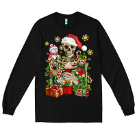 Black Skeleton Christmas Element Snowman Awda Long Sleeve Tee - BundleAndBundleShop