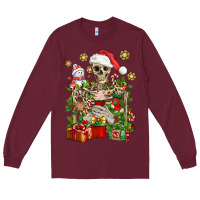 Burgundy Skeleton Christmas Element Snowman Awda Long Sleeve Tee - BundleAndBundleShop