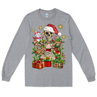 Heather Grey Skeleton Christmas Element Snowman Awda Long Sleeve Tee - BundleAndBundleShop
