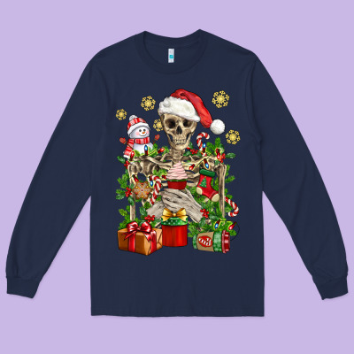 Skeleton Christmas Element Snowman Awda Long Sleeve Tee Designed By Bundleandbundleshop