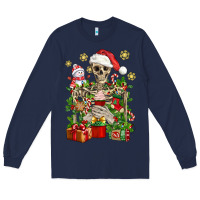 Navy Skeleton Christmas Element Snowman Awda Long Sleeve Tee - BundleAndBundleShop