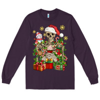 Plum Skeleton Christmas Element Snowman Awda Long Sleeve Tee - BundleAndBundleShop