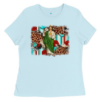 Baby Blue san judas leopard cowhide background Ladies Tee - JahusDesignShop