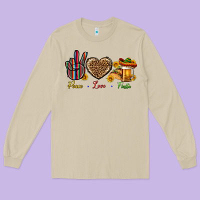 Peace Love Fiesta Long Sleeve Tee Designed By Bundleandbundleshop