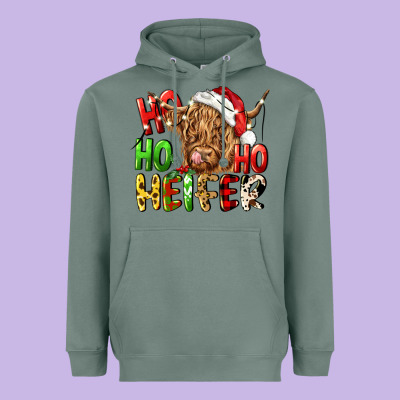 Ho Ho Ho Heifer Heavyweight Hoodie Designed By Cowgirlartshop