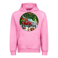 Fuchsia Pink Merry Christmas Truck Urban Hoodie - FaDigitalArtStudio