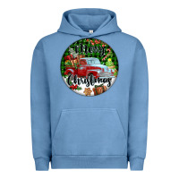 Pigment Pebble Blue Merry Christmas Truck Urban Hoodie - FaDigitalArtStudio