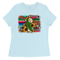 Baby Blue san judas leopard cowhide sunflower background Ladies Tee - JahusDesignShop