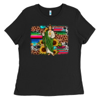 Black san judas leopard cowhide sunflower background Ladies Tee - JahusDesignShop