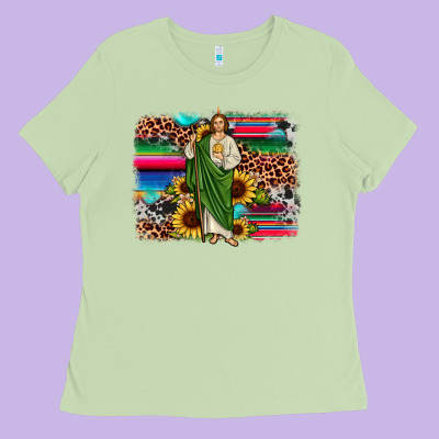San Judas Leopard Cowhide Sunflower Background Ladies Tee Designed By Jahusdesignshop