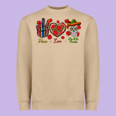 Peace Love Dia De Los Muertos Heavyweight Sweatshirt Designed By Bundleandbundleshop