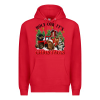 Red holy cow its christmas Premium Hoodie - CowGirlArtShop