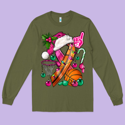 Pink Christmas Breast Cancer Ribbon Basketball Long Sleeve Tee Designed By Bundleandbundleshop