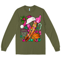 Army Green Pink Christmas Breast Cancer Ribbon Basketball Long Sleeve Tee - BundleAndBundleShop