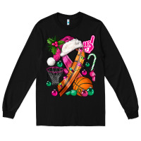 Black Pink Christmas Breast Cancer Ribbon Basketball Long Sleeve Tee - BundleAndBundleShop