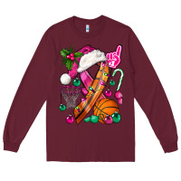 Burgundy Pink Christmas Breast Cancer Ribbon Basketball Long Sleeve Tee - BundleAndBundleShop
