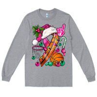 Heather Grey Pink Christmas Breast Cancer Ribbon Basketball Long Sleeve Tee - BundleAndBundleShop