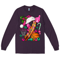 Plum Pink Christmas Breast Cancer Ribbon Basketball Long Sleeve Tee - BundleAndBundleShop
