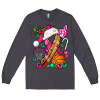Smoke Pink Christmas Breast Cancer Ribbon Basketball Long Sleeve Tee - BundleAndBundleShop