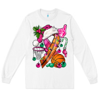 White Pink Christmas Breast Cancer Ribbon Basketball Long Sleeve Tee - BundleAndBundleShop