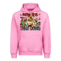 Fuchsia Pink Coffee First Then Cows Urban Hoodie - FaDigitalArtStudio