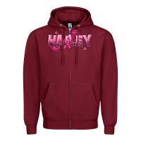 Burgundy Personalized Pink Cancer Themed Name Zipper Hoodie - NancyCooperArtShop