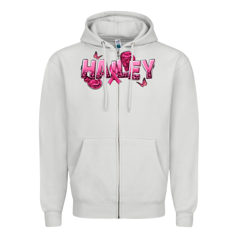 Personalized Pink Cancer Themed Name Zipper Hoodie by NancyCooperArtShop | Teevron