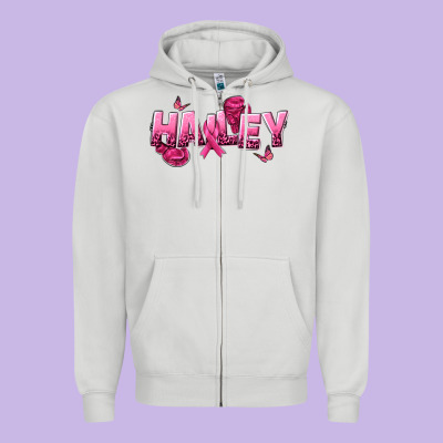 Personalized Pink Cancer Themed Name Zipper Hoodie Designed By Nancycooperartshop