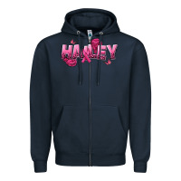 Navy Personalized Pink Cancer Themed Name Zipper Hoodie - NancyCooperArtShop