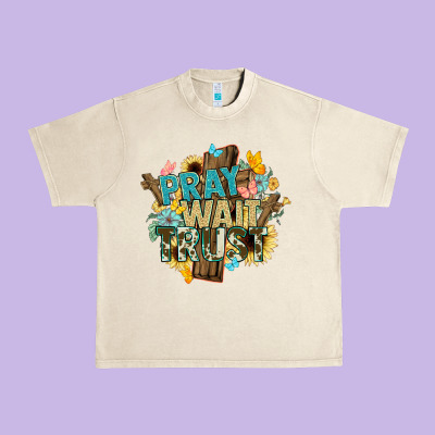 Pray Wait Trust Crosses Christian Urban Heavy Tee Designed By Nancycooperartshop
