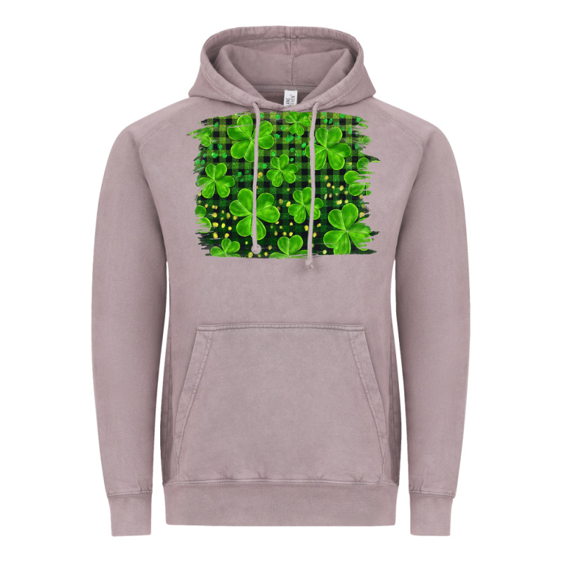 St Patrick's Day Shamrock And Plaid Distressed Background Vintage Hoodie by RanaPortraitStore | Teevron