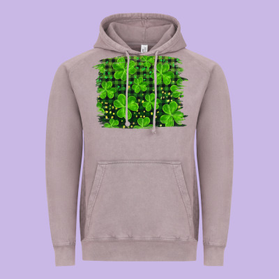 St Patrick's Day Shamrock And Plaid Distressed Background Vintage Hoodie Designed By Ranaportraitstore