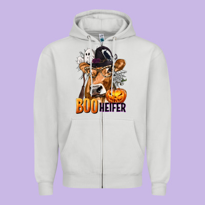 Boo Heifer Cow With Halloween Zipper Hoodie Designed By Texasbilliewilder