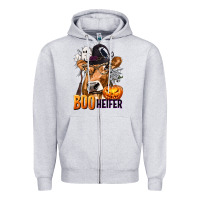 Heather Grey Boo Heifer Cow with Halloween Zipper Hoodie - texasbilliewilder