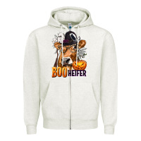 Oatmeal Heather Boo Heifer Cow with Halloween Zipper Hoodie - texasbilliewilder