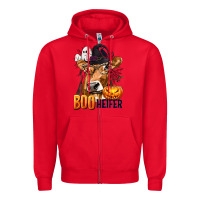 Red Boo Heifer Cow with Halloween Zipper Hoodie - texasbilliewilder